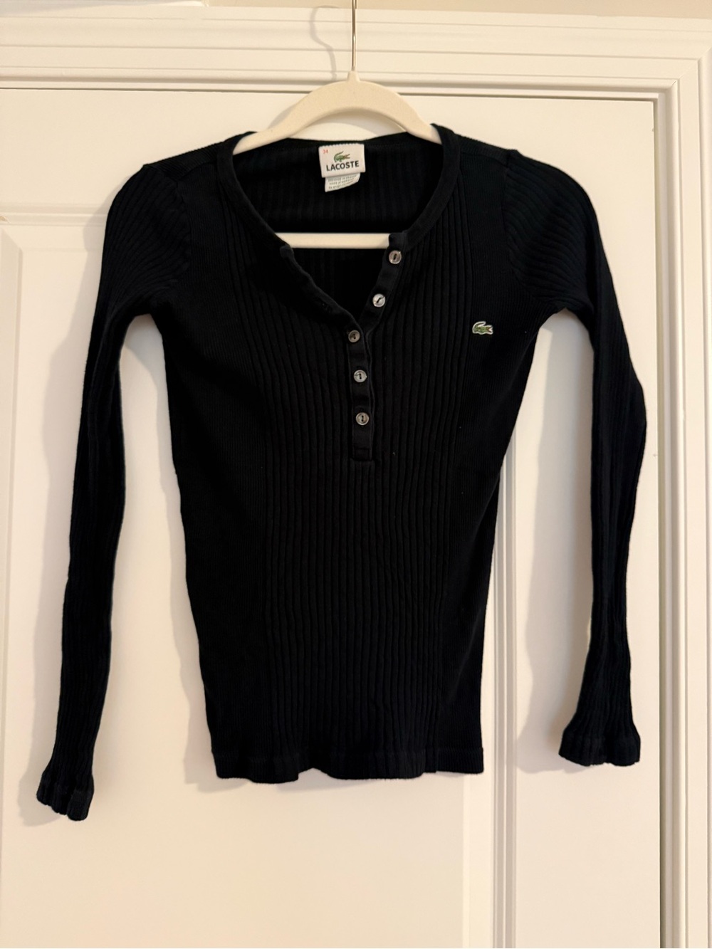 Lacoste Women's Black Ribbed Henley Shirt